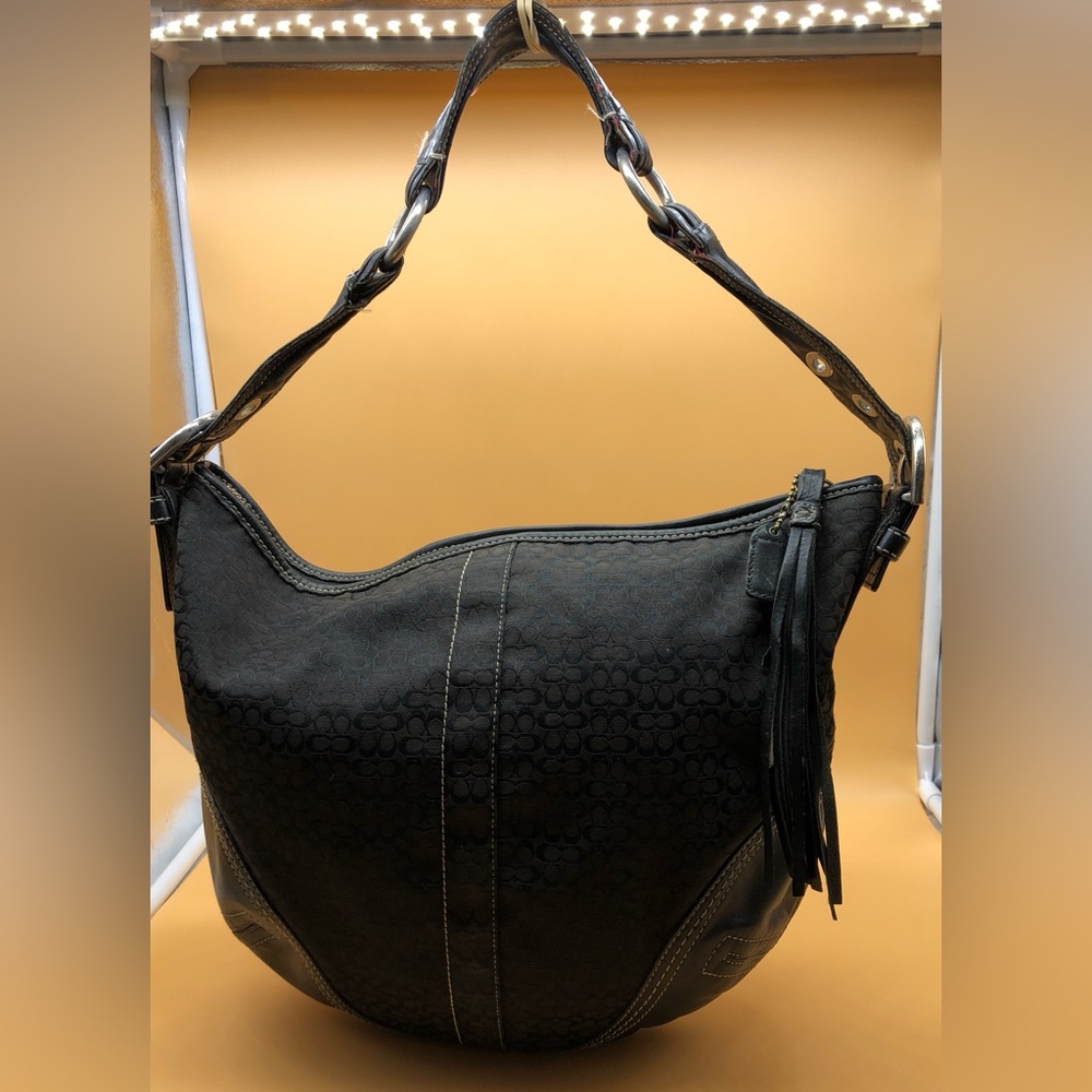 Coach Hobo Signature Shoulder Bag Black Jacquard/Leather 2158